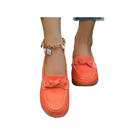 

Ritualay Ladies Cozy Round Toe Flats Soft Comfy Closed Boat Shoe Vacations Fashion Low Top Loafers