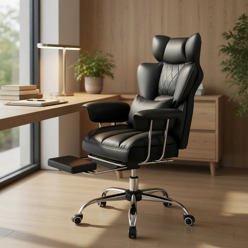 Spaco Big and Tall Executive Office Desk Chair with Footrest-Black, Home Office Computer Desk Chair, Ergonomic Office Chair for Bedroom,Study