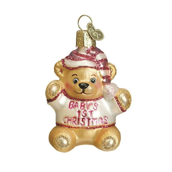 Old World Christmas Ornaments Baby Girl's First Teddy Bear Glass Blown Ornaments for Christmas Tree