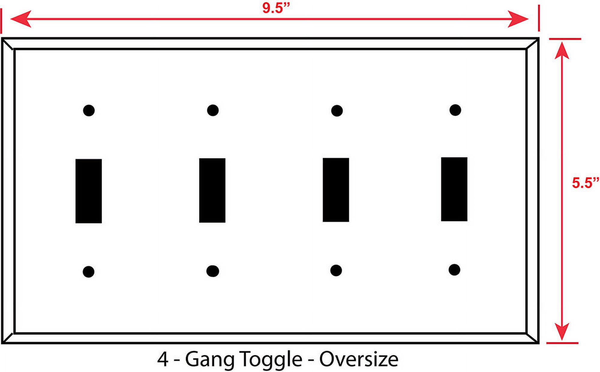 OVERSIZED 4 Gang Toggle Metal Light Switch Plate Cover - Four Gang Jumbo Wall Plate for Toggle Style Light Switches, Stainless Steel Painted Black - UL Listed, 5.5" x 9.5" - Made in USA