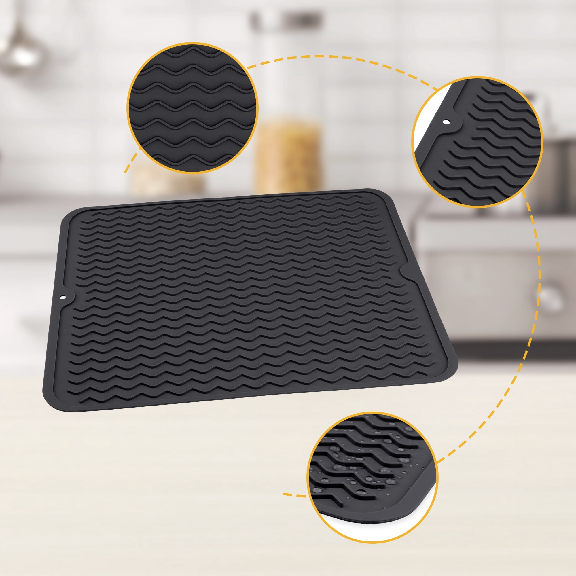Unique Bargains Silicone Easy Clean Waterproof Dish Drying Mat Black 15.7*11.8 inch