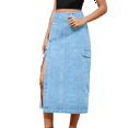 thumbnail image 2 of Women'S Casual High Waist Denim Mid Skirt Slit Button Up Jean Skirts with Pockets Light Blue M, 2 of 7