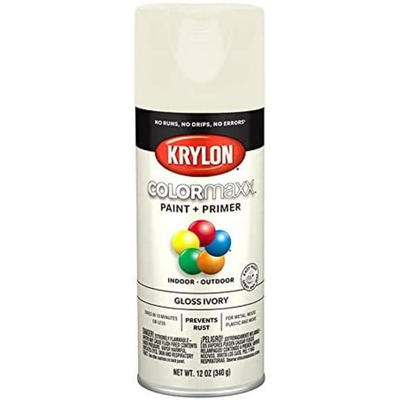 12 oz Krylon K05524007 Ivory COLORmaxx Paint & Primer Spray Paint, Gloss Pack of 6