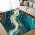 thumbnail image 4 of 6x9 Area Rugs, Teal Marble Non-Skid Rubber Backing Large Rectangle Rugs - Living Room Bedroom Home Office, Modern Abstract Gold Fluid Art Indoor Floor Mat Carpets Washable Rug, 4 of 9