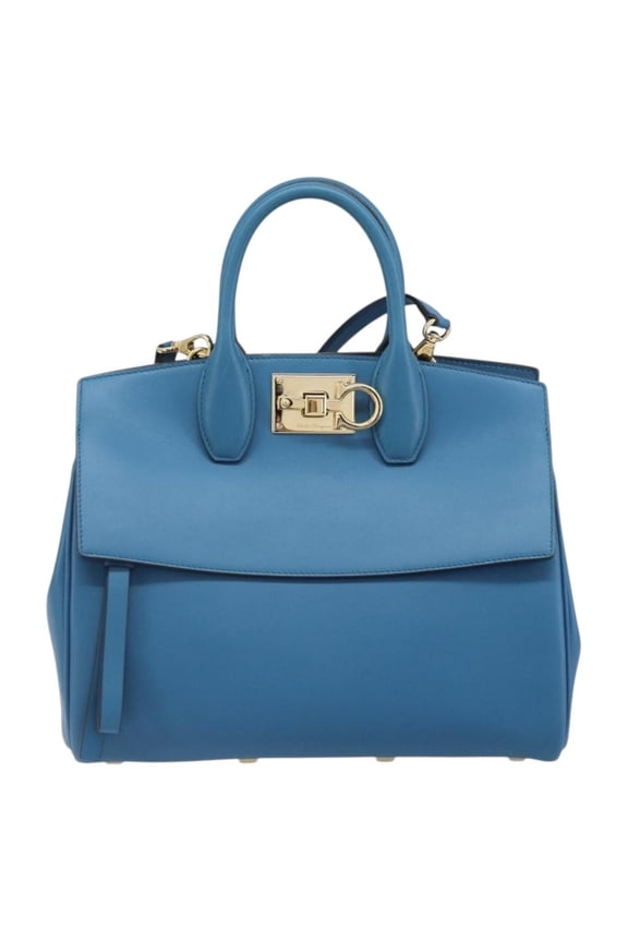 Pre-Owned Salvatore Ferragamo Studio Satchel Leather Blue Leather Handbag