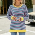 thumbnail image 5 of AherBiu Crewneck Sweatshirts for Women Striped Long Sleeve Slit Oversized Pullover Fall Casual Loose Tops, 5 of 7