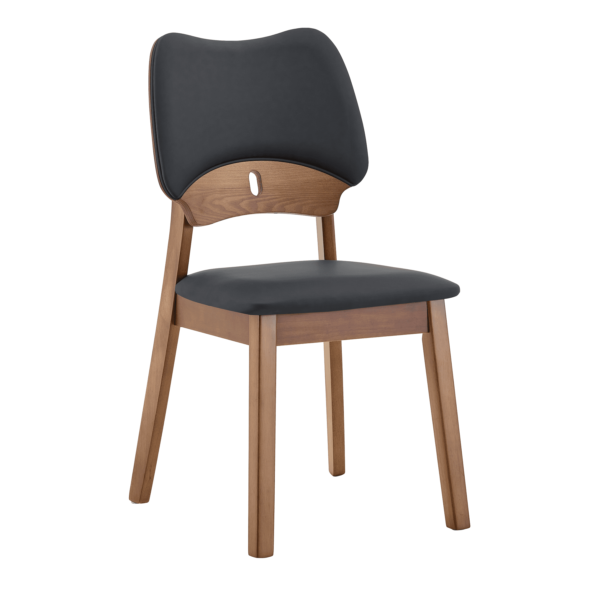 Aukfa Mid-Century Modern Dining Chairs Set of 2, Upholstered Accent Chairs with Solid Wood Legs & Curved Backrest, Walnut/Black
