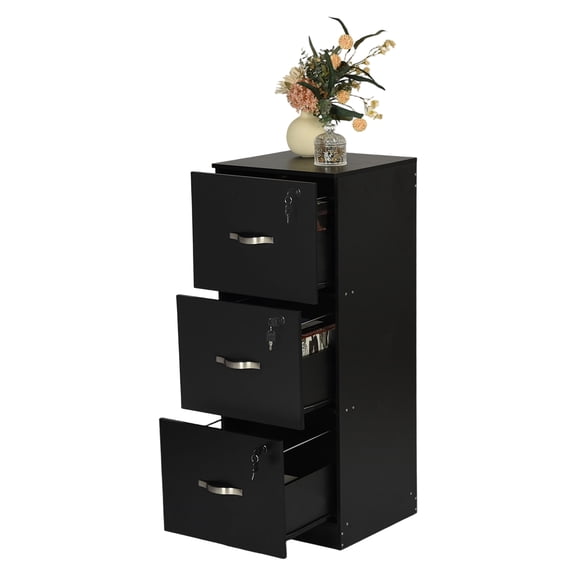 Homy Casa 3-Drawer Metal File Cabinet with Lock, Filing Cabinet for Office, Home, or Business Use,Black