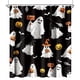 thumbnail image 1 of Cortina de ducha de tela con forma de fantasma de Halloween, con dibujos animados divertidos y espeluznantes, calaveras, para niños en blanco y negro, para fiestas navideñas, con ganchos, 1 of 5