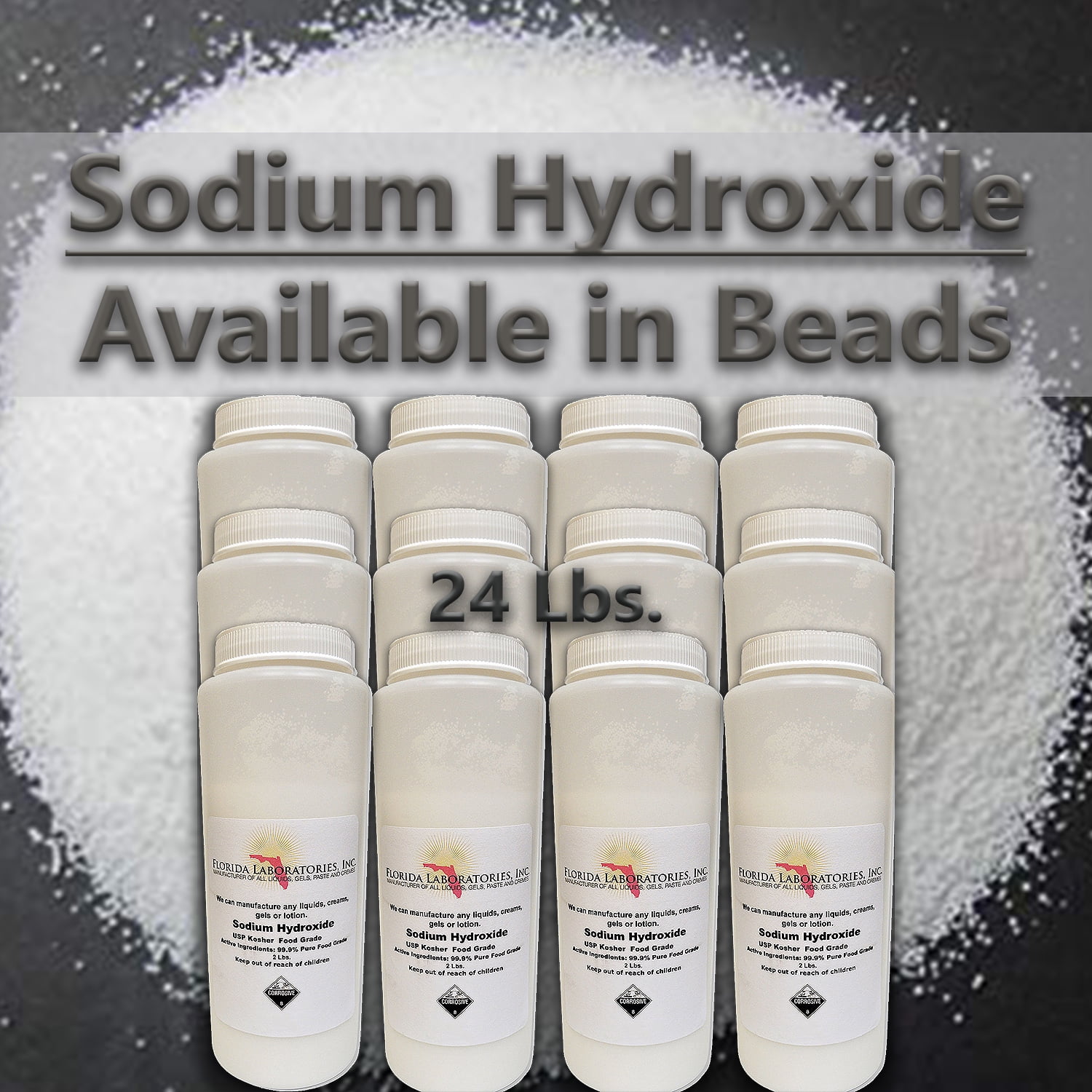 Sodium Hydroxide 99.9% Pure Food Grade Beads Caustic Soda lye 24 Lbs (Pounds)