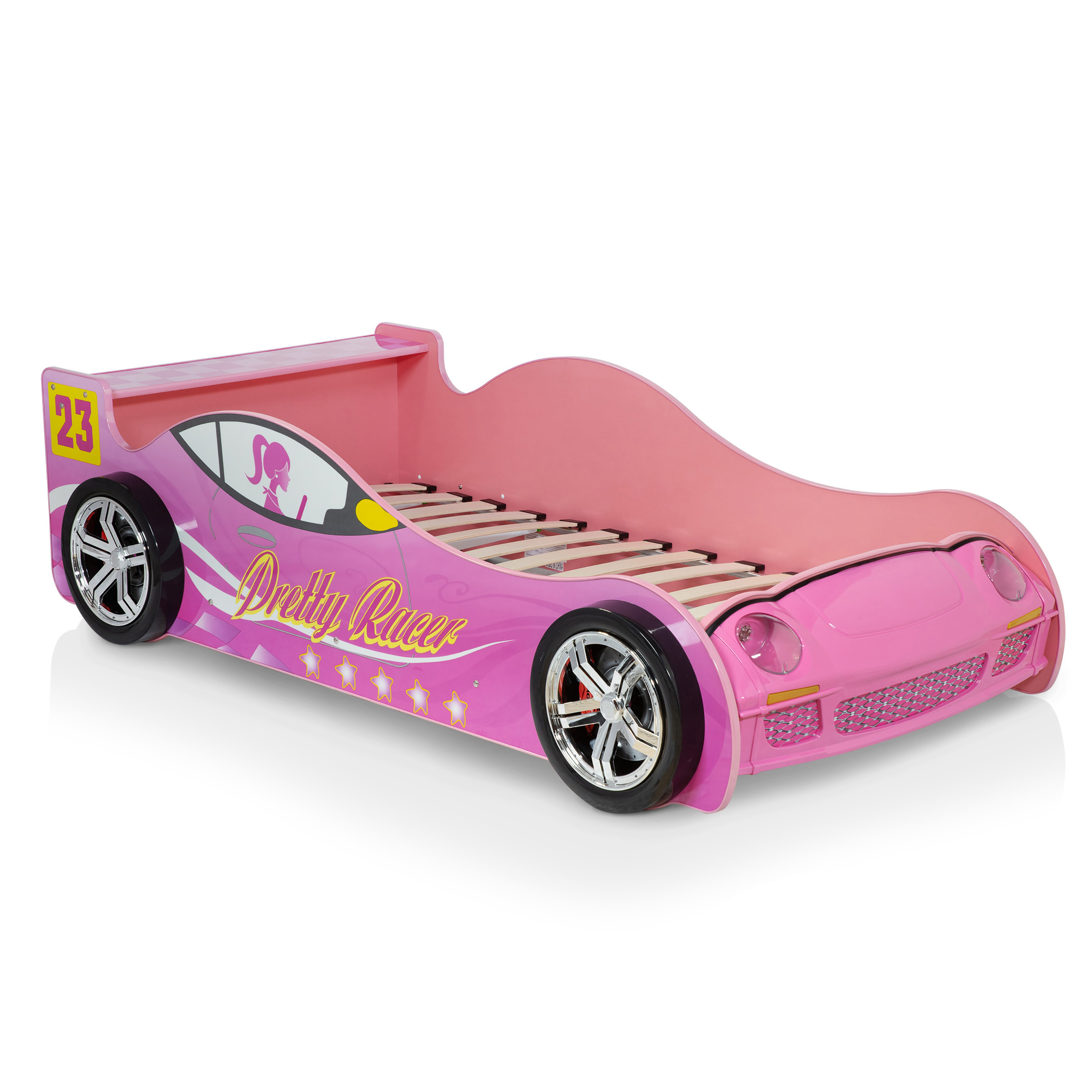 Furniture of America Sweet Kids Wood Twin Race Car Bed with LED and Sound