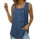 thumbnail image 2 of Camiseta sin mangas para mujer, cuello cuadrado, holgada, plisada con botón para verano para salir, 2 of 6