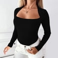 thumbnail image 6 of Tiqkatyck Spring Tops for Women 2024, Items, Women's Casual Fashion Solid Color Slim Fit Square Collar Knitted Base Top, Summer Tops for Women 2024 Trendy Black, 6 of 7