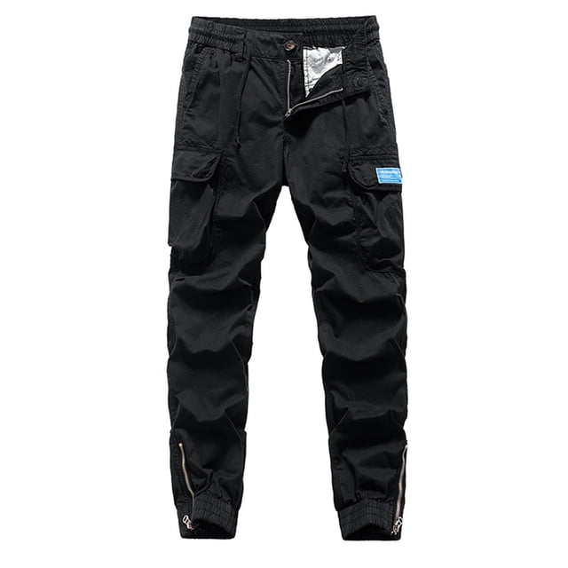 Pantalones largos de moda para hombre, casuales, de color sólido, cargo, con bolsillos y cremallera, cintura elástica, pantalones largos de algodón para hombre.