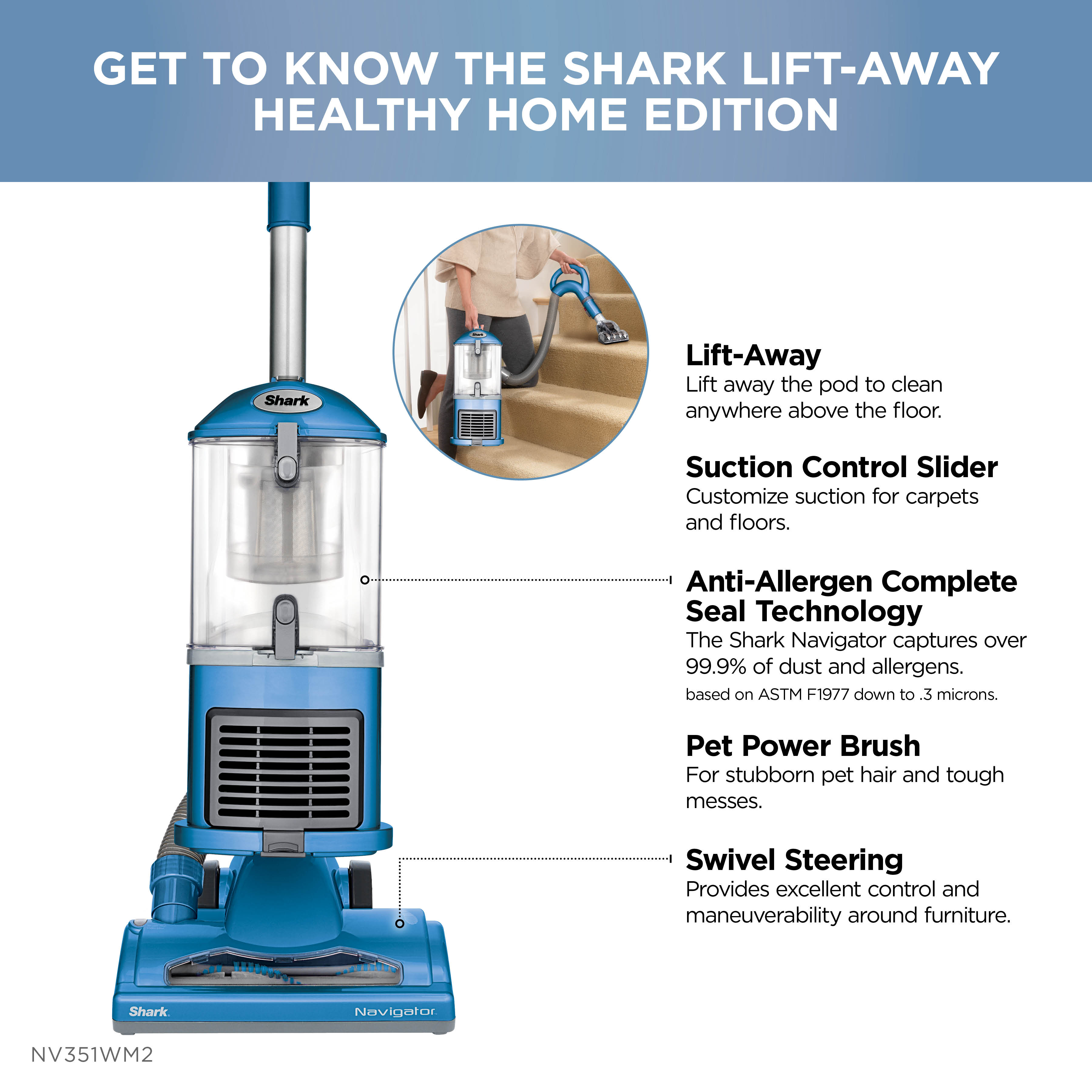 Shark Navigator Lift-Away Upright Vacuum Healthy Home Edition, NV351WM2 - image 4 of 6