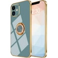 thumbnail image 2 of for iPhone 12 Ring Holder Case 360 Degree Rotation Kickstand Girly Case Shiny Glitter Plating Rose Gold Edge Work with Magnetic Car Mount Slim Soft Tup Case for Women Girls Gray, 2 of 11