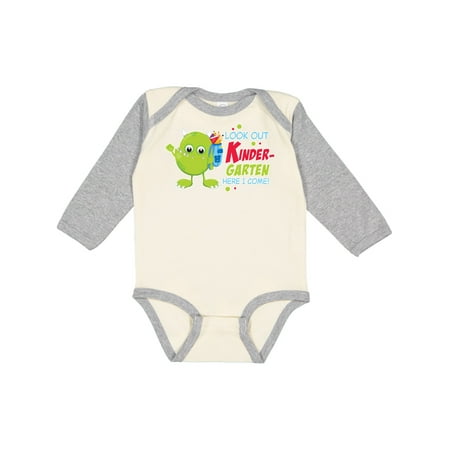 

Inktastic Look out Kindergarten Here I Come with Cute Green Monster Gift Baby Boy or Baby Girl Long Sleeve Bodysuit