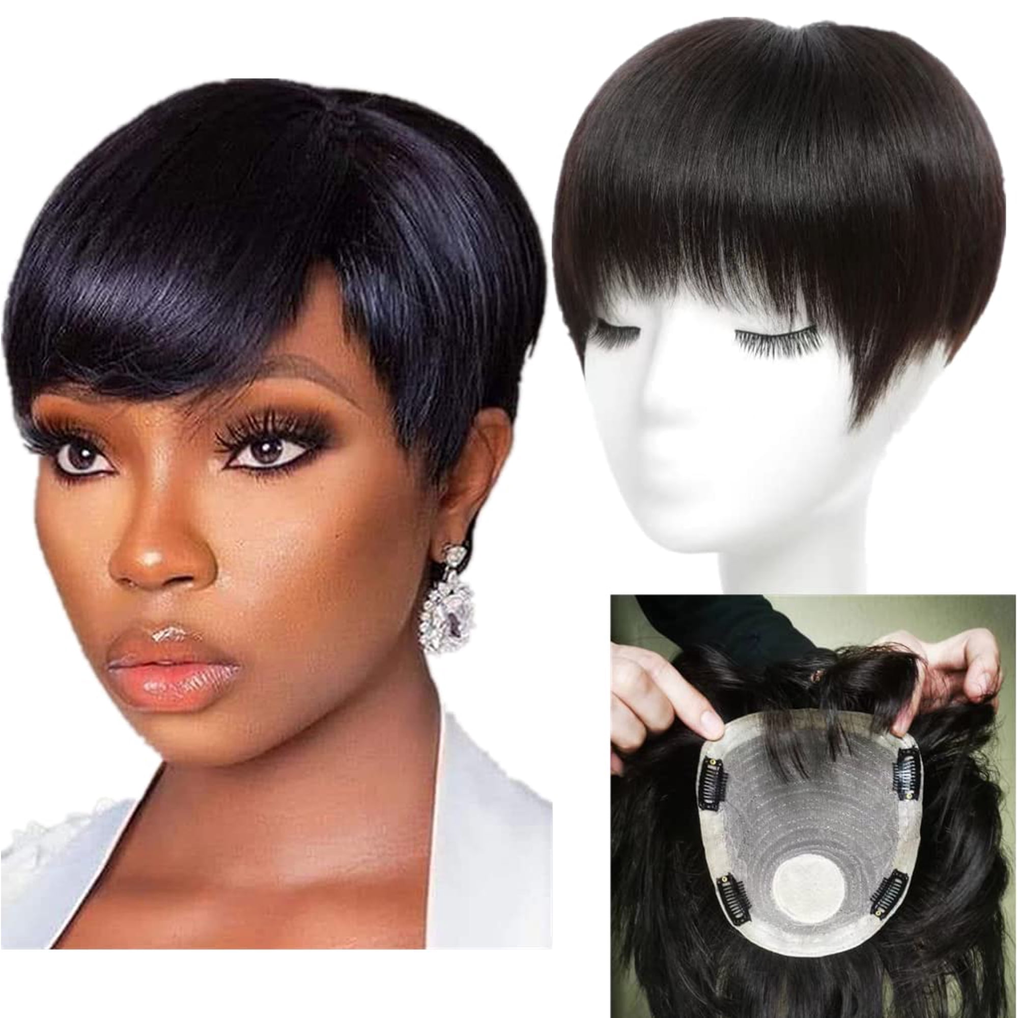 Postiche à Clipser 100% Cheveux Naturels Humains - Longueur 15-20 Cm, Noir Brun - Accessoire Coiffure Neuf