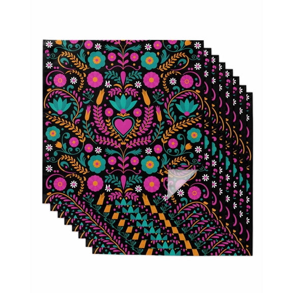 Colorful Mexico Cloth Napkins Set of 8 Reusable Dinner Napkins, Modern Abstract Flowers Leaf Orange Pink Cocktail Napkin Washable Table Napkins for Wedding/Holiday Party/Baby Shower 20"x20"
