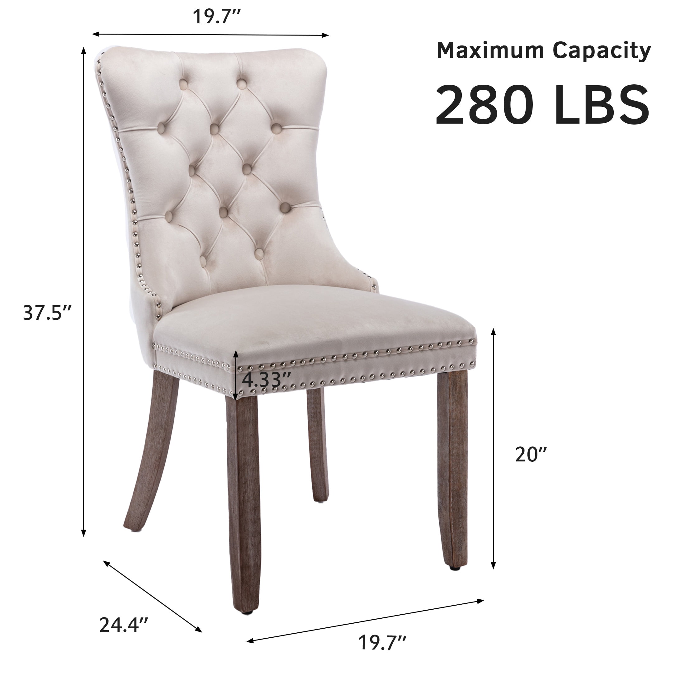 PORKISS Dining Chairs Set of 4, Upholstered High-End Tufted Dining Room Chair with Back Ring and Nailhead Trim, Modern Velvet Chairs with Solid Wood Legs for Kitchen,Beige