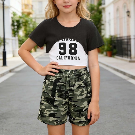 SONGGE Toddler Girls Summer Outfit Sets Fashion Letter Print Sleeveless Tops With Shorts Two Piece Cute Casual Playwear Back To School Holiday Clothes Sets