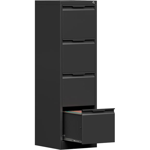 4-Drawer Metal File Cabinet with Lock,Steel Printer Stand with Storage for Home Office,Vertical Filing Cabinet for Legal/Letter/A4 Files,Assembly Required(15''W-4 Drawers,Black)