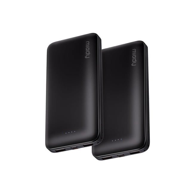 Batería externa Miady de 10000 mAh x2 con 3 salidas y 2 entradas, color negro