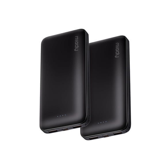 Batería externa Miady de 10000 mAh x2 con 3 salidas y 2 entradas, color negro
