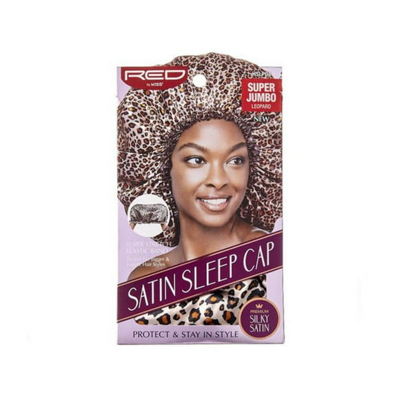 KISS - RED SILKY SATIN SLEEP CAP (LEOPARD SUPER JUMBO)