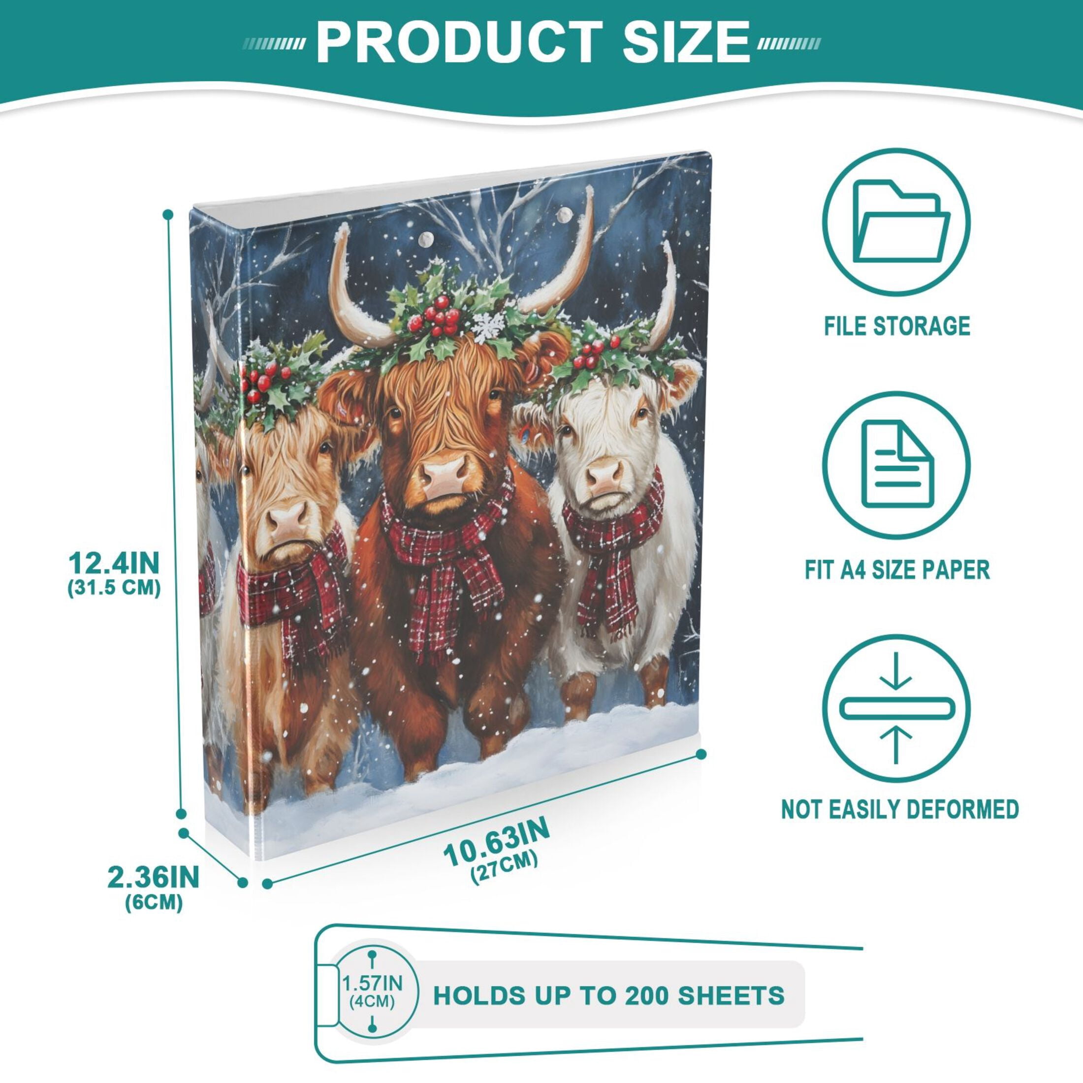 joogoo Highland Cattle Hardcover 3 Ring Binder 1.5" Round Rings Interior Pockets Binders Organizer 1 Pack