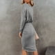 thumbnail image 4 of Vestido de paquete de cadera Paquete de color puro Cadera Un hombro Forma del cuerpo Vestido cruzado con diseño de volantes para mujer Fiesta de verano Gris XL, 4 of 6