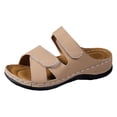 thumbnail image 3 of Rokment Womens Comfortable Ortho Wedge Walking Sandals with Arch Support & Adjustable Bands Beach Casual Leather Platform Slip on Mid Heels Backless Slides Summer Beige Size 6.5, 3 of 4