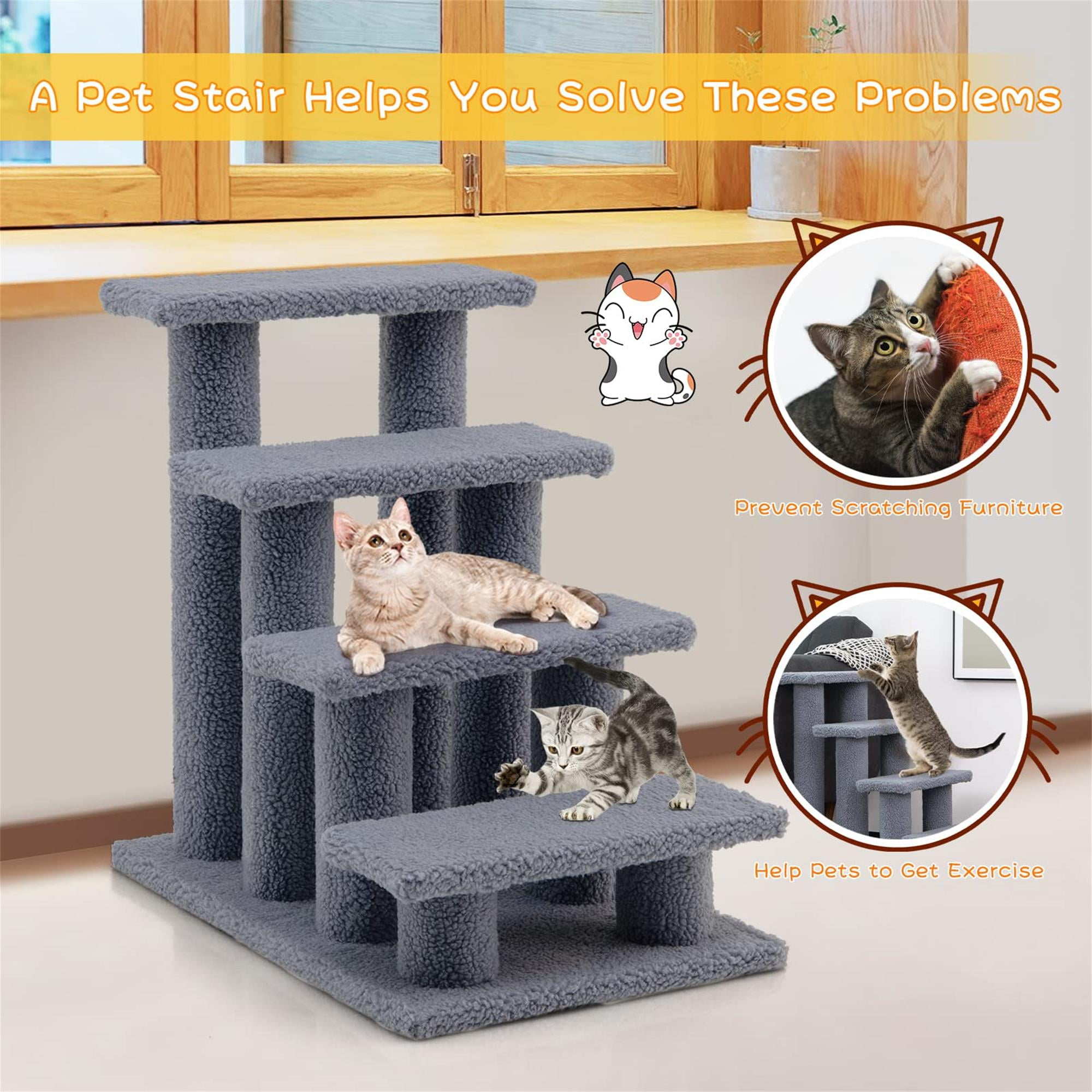 Kadyn 24" Pet Stairs for Small Pet, 4-Step Ramp for Beds and Couch with Non-Slip Carpeted Indoor Ladder, Cat Tree Climber, Gray Kadyn 24" Pet Stairs for Small Pet, 4-Step Ramp for Beds and Couch with Non-Slip Carpeted Indoor Ladder, Cat Tree Climber, Gray