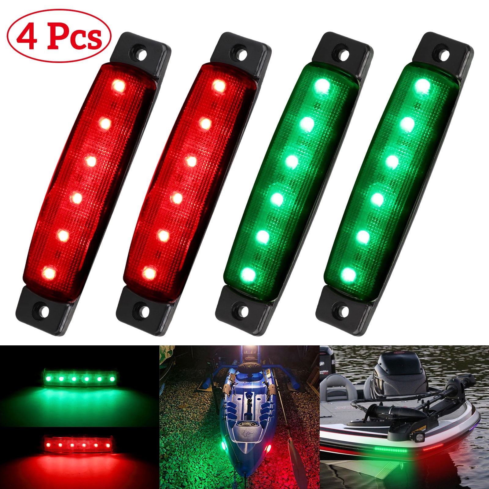 Green 2 Pairs Submersible Marine Boat Bow Navigation Light LED Strips 12V Red
