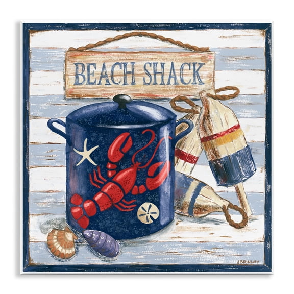 Stupell Industries Rustic Lodge Beach Shack on Stripes Wall Plaque Art, 12 x 12, by Jennifer Brinley rep. Levison Designs