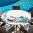 thumbnail image 6 of Fall Round Tablecloth, Fitted Table Cover with Elastic for 55"-60" Round Tables, Blue Pumpkin Thanksgiving Autumn Stripe Leaf Table Cloth Outdoor Indoor Dinning Party Waterproof Tablecloths, 6 of 7