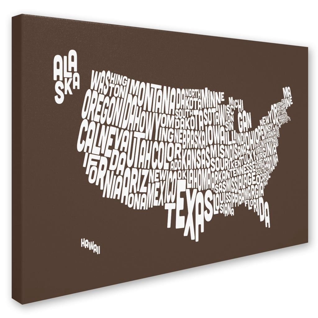 Trademark Art 'COFFEE-USA States Text Map' Canvas Art by Michael Tompsett