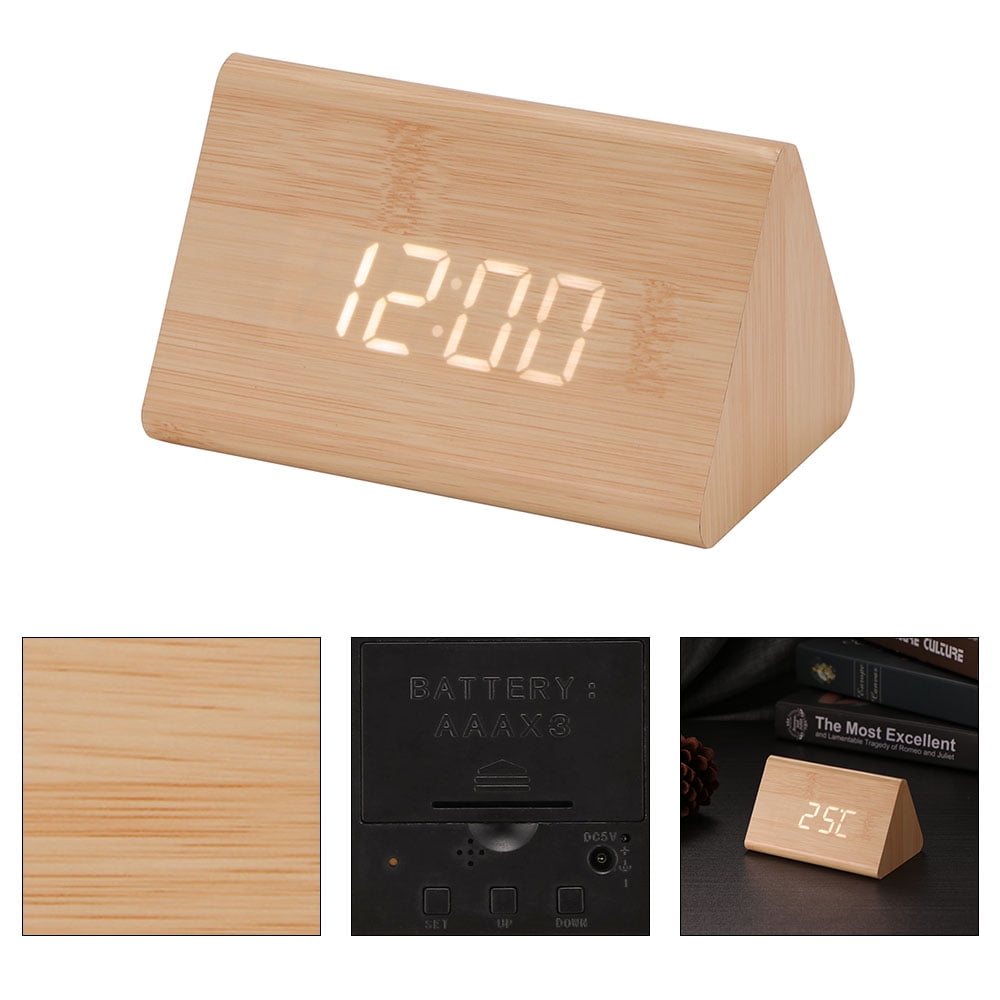 Houkiper Triangle USB/AAA Single Show LED Wood Digital Alarm alarm