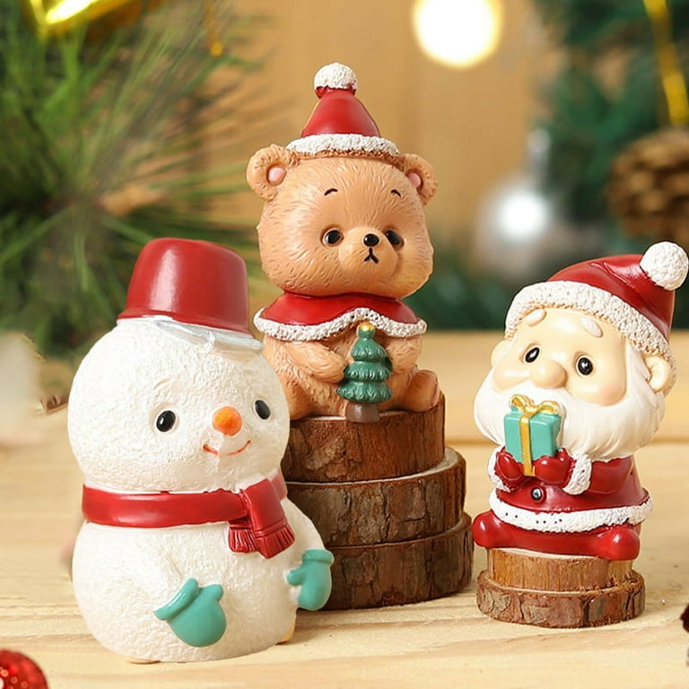 UDIYO 2pcs Christmas Miniature Ornaments , Resin Mini Christmas Ornaments  Santa Claus Snowman Christmas And Other Animals Figurines Decoration for