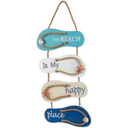 

Nautical Beach Flip Flop Wall Ornament Wooden Slippers Hanging Decoration Ocean Home Decor for Wall and Door 8.75x21 Inches
