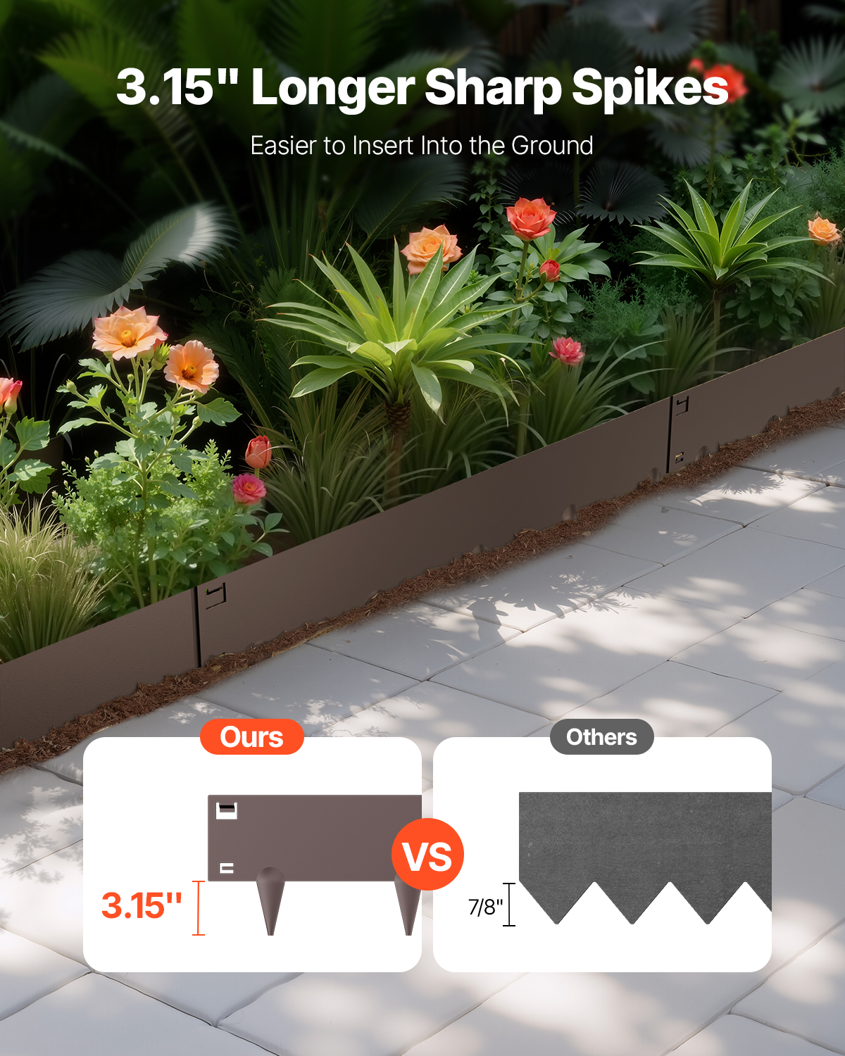 VEVOR Steel Landscape Edging, 5 Packs 39 x 5 in Rust-Resistant Metal Landscape Edging, Bendable Garden Edging Border, Heavy Duty Lawn Edging, Easy-to-Install, Flower Bed Yard Pathway Divider Brown