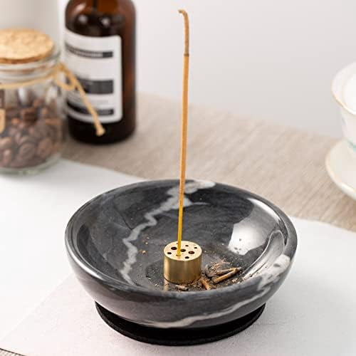 Incense Holder, Beautiful Natural Marble Incense Burner for Meditation, 9 Incense Holes Suitable for Most Types (Black)