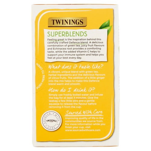 Twinings Superblends Defence with Citrus, Ginger & Green Tea 20's, British Import (Pack of 3)