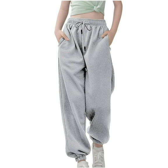 Teen Girls Sweatpants Baggy High Waist Elastic Jogger Pants Clothes with Pockets Drawstring for Girls 10-12 Black Sweatpants Girls