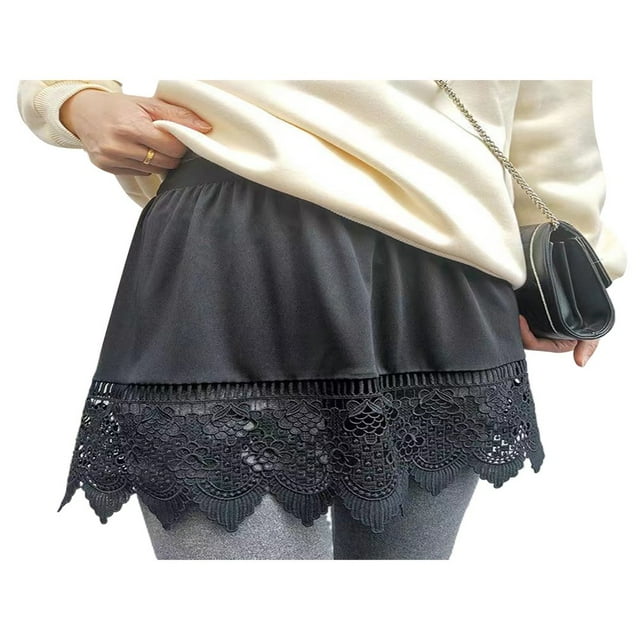 Jupon en Dentelle pour Femmes, Faux Haut, Bas, Demi-Longueur, Grande Taille, Version A, Noir G