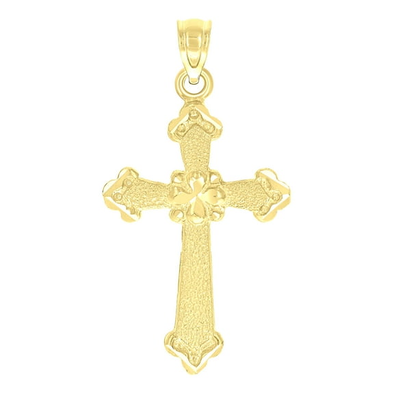 10k Yellow Gold Unisex Nugget Cross Religious Charm Pendant Pendant Necklace for Men Women
