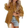 thumbnail image 2 of Women Long Sleeve Corduroy Peplum Shacket Jacket Button Down Babydoll Shirts Oversized Casual Blouses Tops, 2 of 6