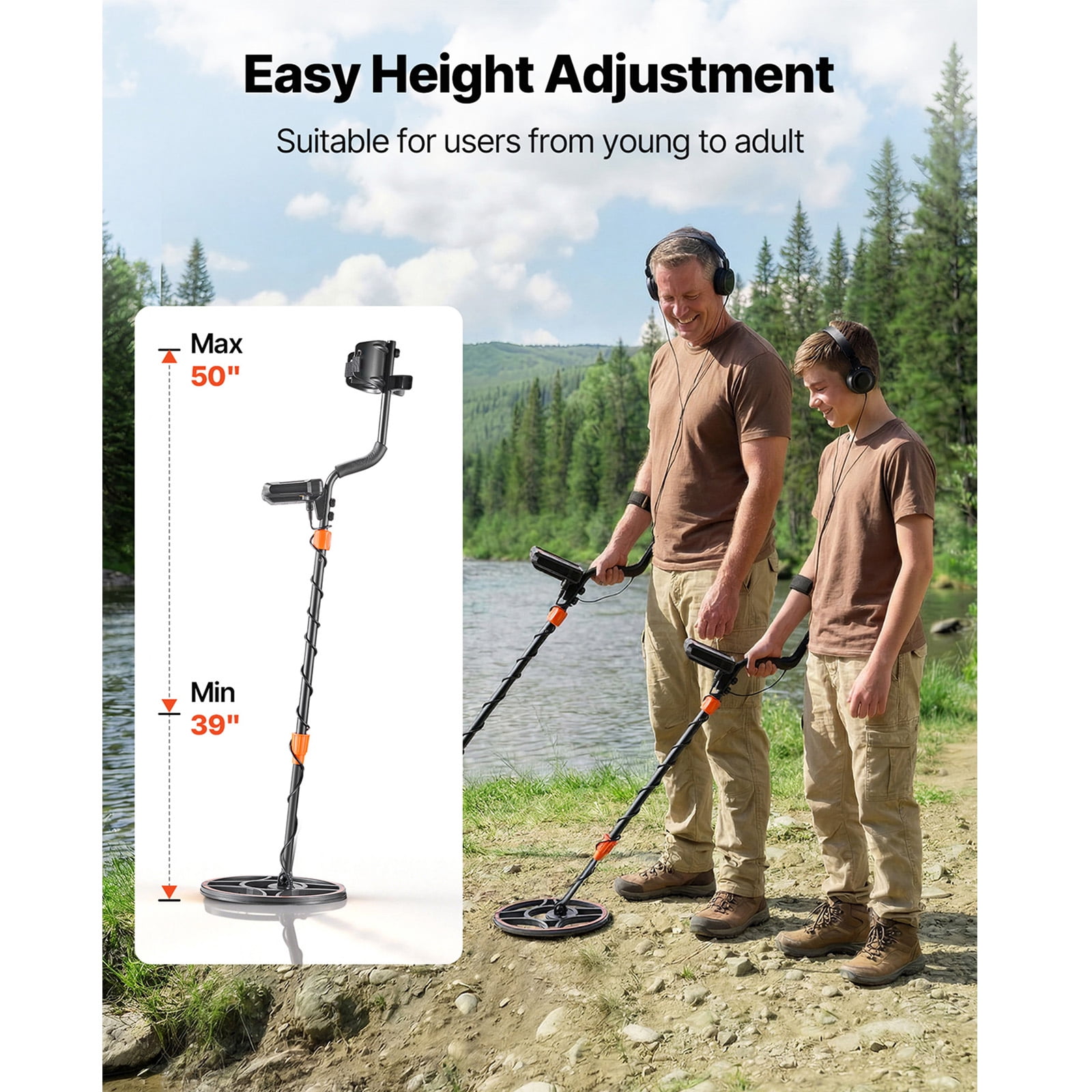 KFFKFF Metal Detector for Adults, 12" High-Precision Gold Finder, Waterproof Search Coil with Display, Headphones, 6 Detection Modes, Adjustable Length, Ideal for Gold and Treasure Hunting