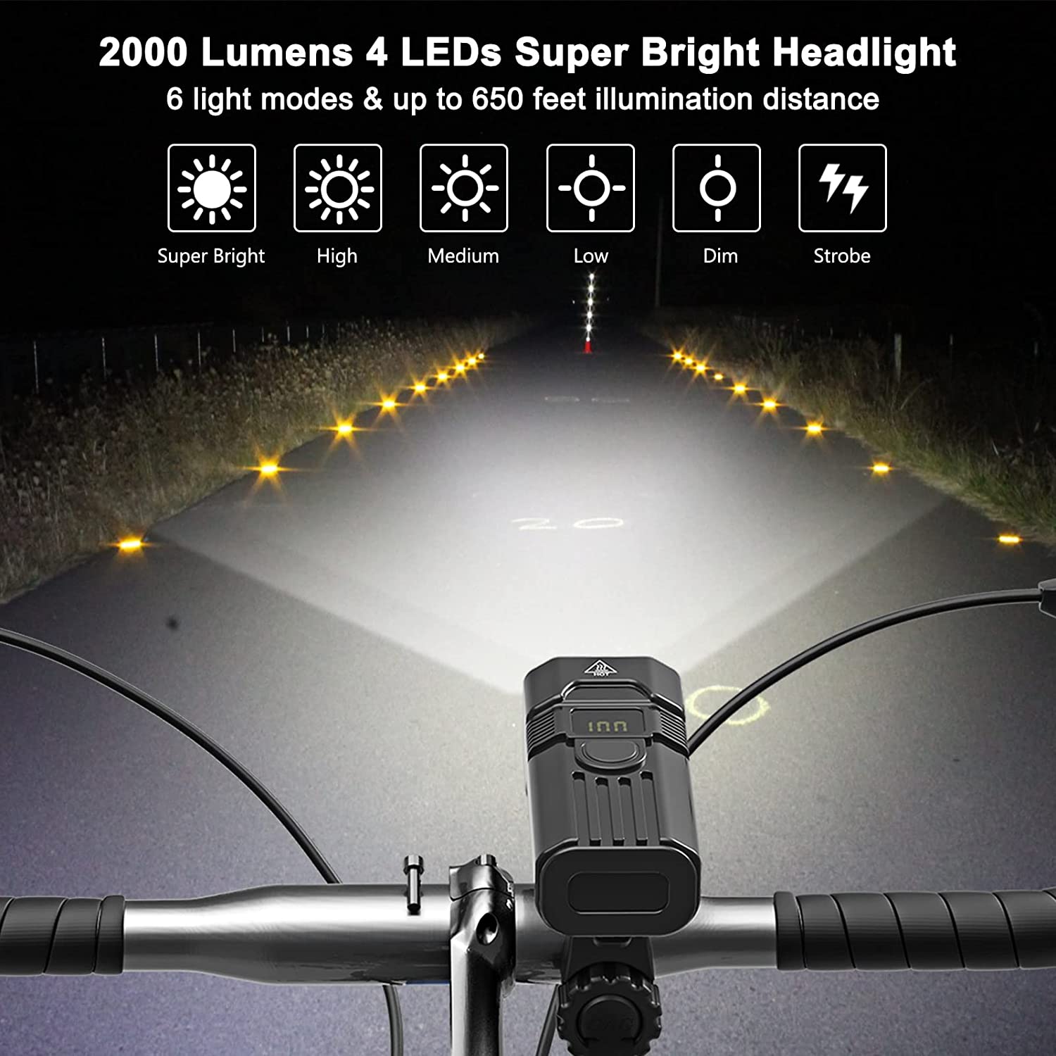 Sentryse USB Rechargeable Bike Light Set, 2000LM photo 6