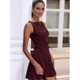 thumbnail image 6 of Women Sleeveless Business Work Office Mini Dress Sleeveless Button Formal Short Pleated Dress Wine Red M, 6 of 9